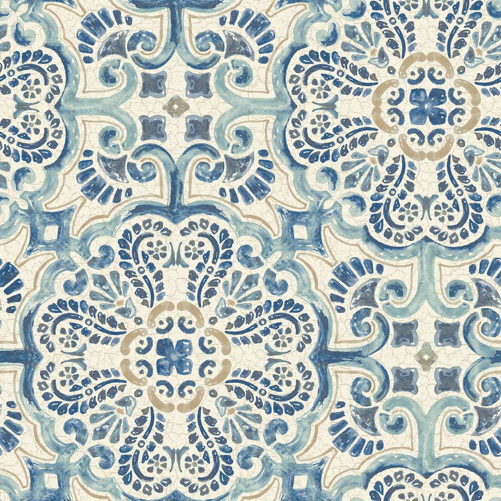 Blue Floine Tile L And Stick Wallpaper Sample