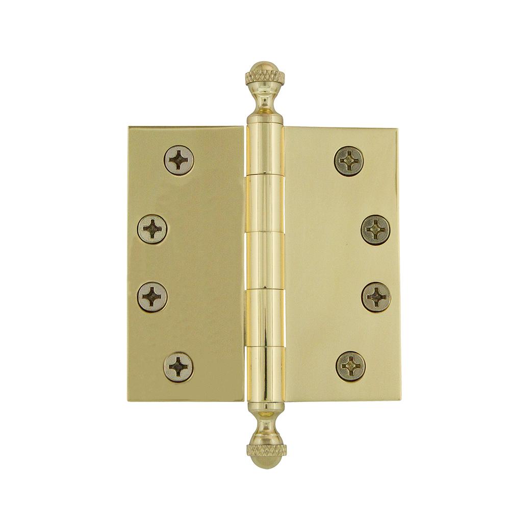 Grandeur 4 In Acorn Tip Heavy Duty Hinge With Square Corners Acorn Tip Heavy Duty Hinge With Square Corners In Unlacquered Brass