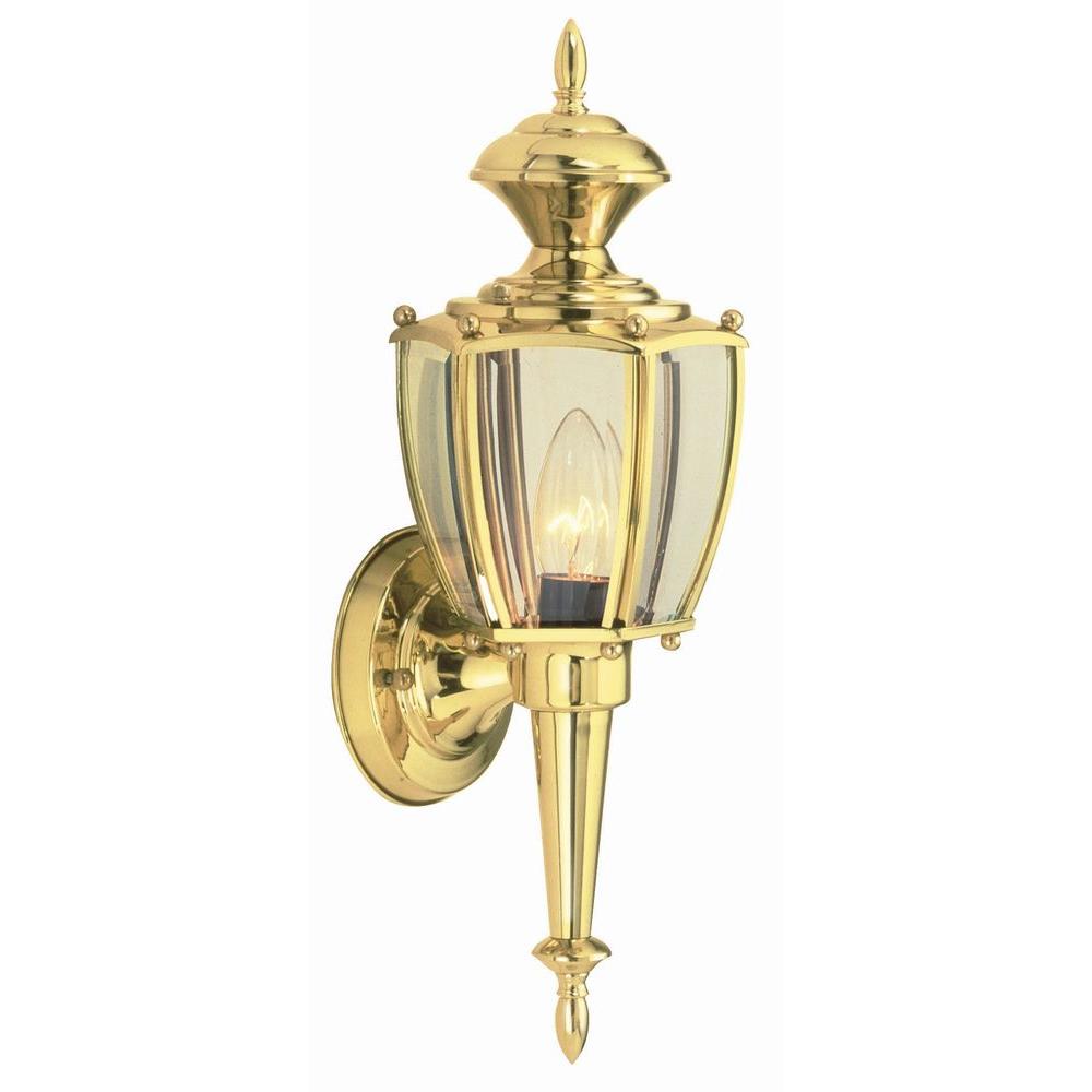 Design House Jackson Solid Brass Outdoor Wall Lantern Sconce With Tail Piece
