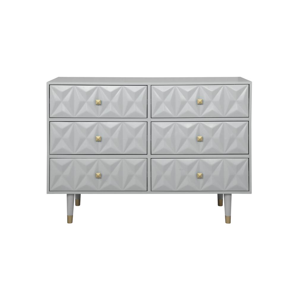 Linon Home Decor Dixon Grey Six Drawer 18 in. D Geo Texture Dresser