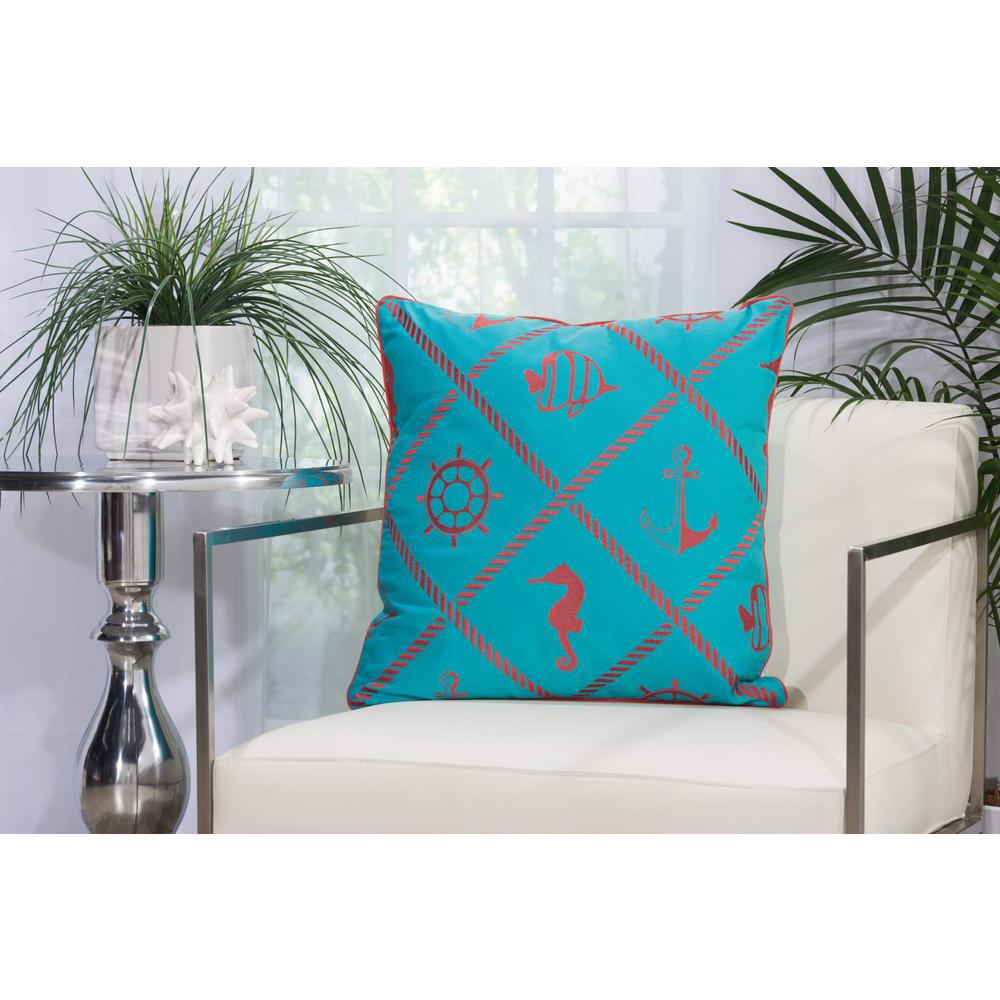 Mina Victory Nautical Diamonds 20 In X 20 In Turquoise And Coral