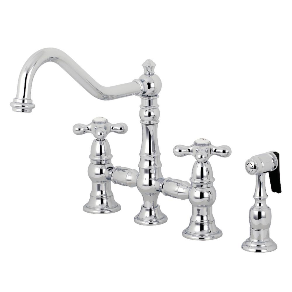 Kingston Brass Restoration 2 Handle Bridge Kitchen Faucet With Side Sprayer In Chrome