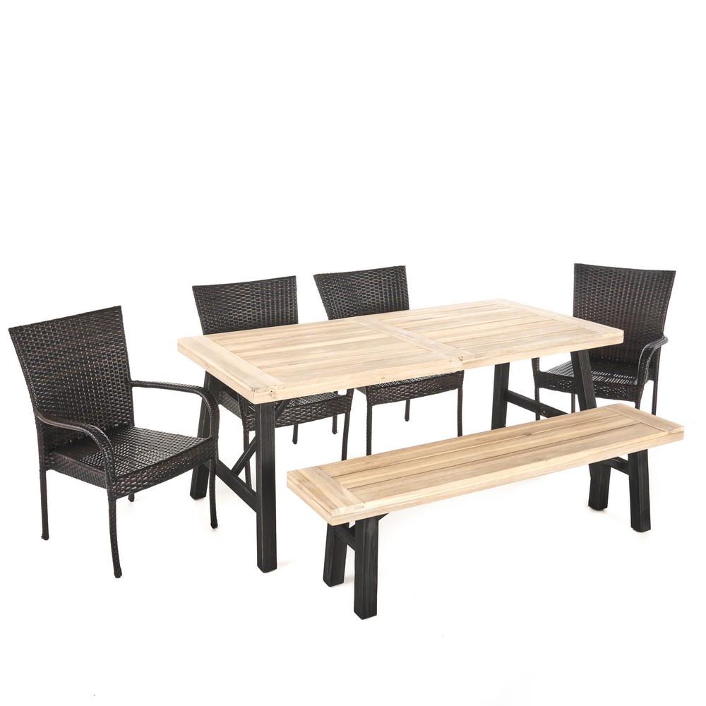 Noble House Multi Brown Gray 6 Piece Wicker Wood And Iron Rectangular Outdoor Dining Set 24300 The Home Depot - Home Decor Kenway Outdoor Dining Table Noble House Multi Brown Gray 6 Piece Wicker Wood And Iron Rectangular Outdoor Dining Set 24300 The Home Depot - Home Decor Kenway Outdoor Dining Table