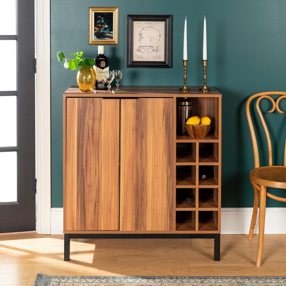 Walker Edison Furniture Company Teak Modern Bar Cabinet With Wine Storage Hdu34cobctk The Home Depot