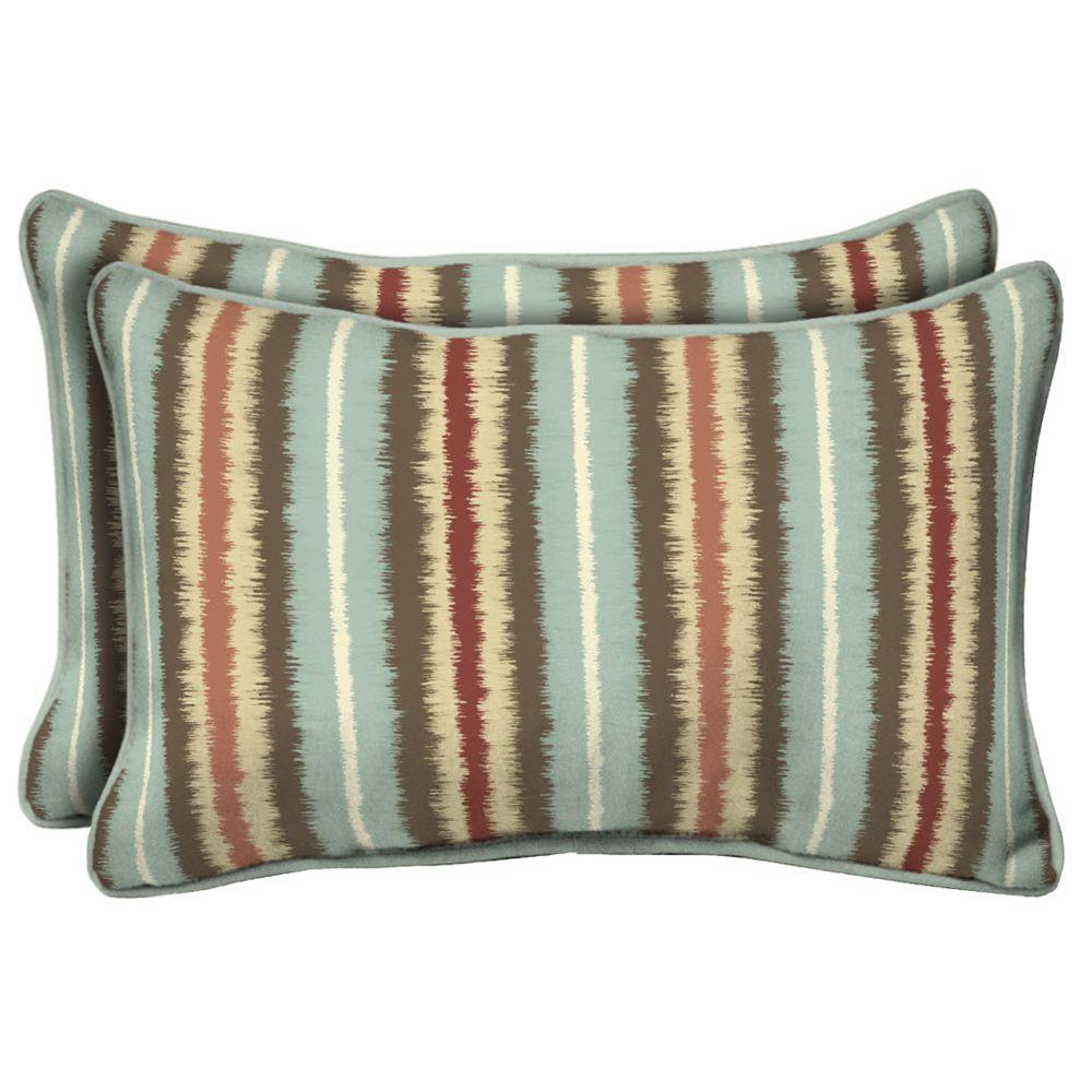 Hampton Bay Elaine Ikat Stripe Rectangular Outdoor Pillow (2Pack