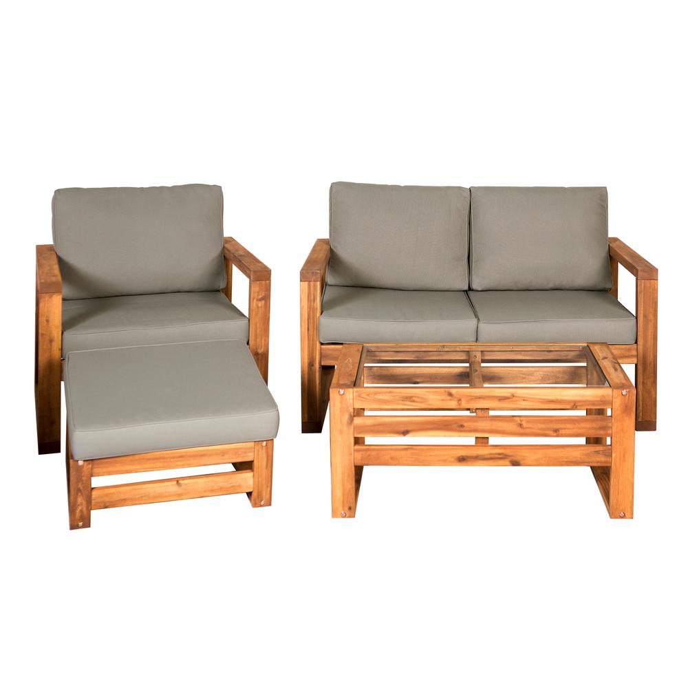 Loveseat Patio Dining Sets Furniture The Home Depot Brown 4 Piece Wood Conversational Patio Set With Gray Cushions
