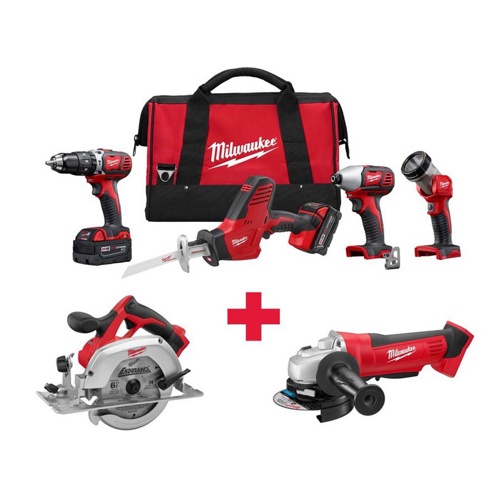 Milwaukee M18 18-Volt Lithium-Ion Cordless Combo Kit (4-Tool) + Milwaukee M18 18-Volt Circular Saw + Milwaukee M18 18-Volt Grinder