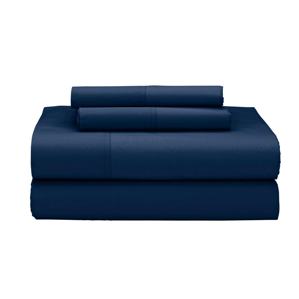 The Company 4 Piece 400 Thread Count Supima Cotton Percale 4 Piece 400 Thread Count Supima Cotton Percale California King Extra Deep Sheet Set In Navy