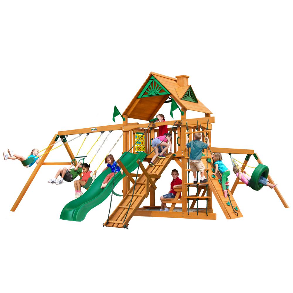 Gorilla Playsets Frontier Wooden Swing Set With Tire Swing