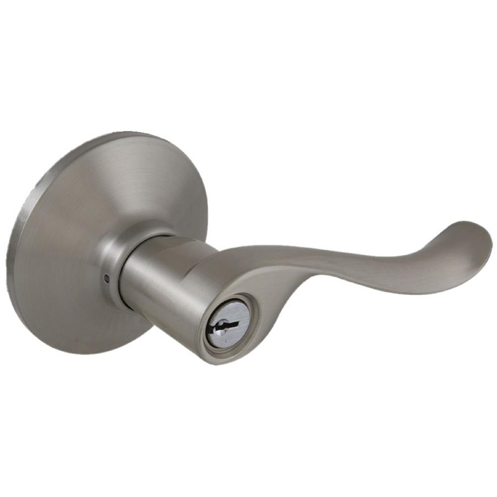 Defiant Burgundy Satin Nickel Keyed Entry Door Lever Ld5x200b The Home Depot 9779