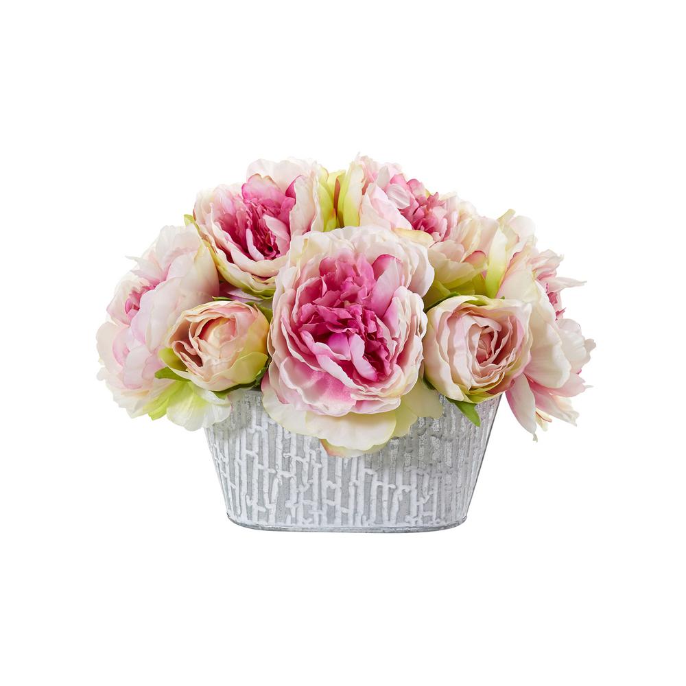 Nearly Natural Peony And Mum In Glass Vase Mood-lifting Arrangement Home Decor
