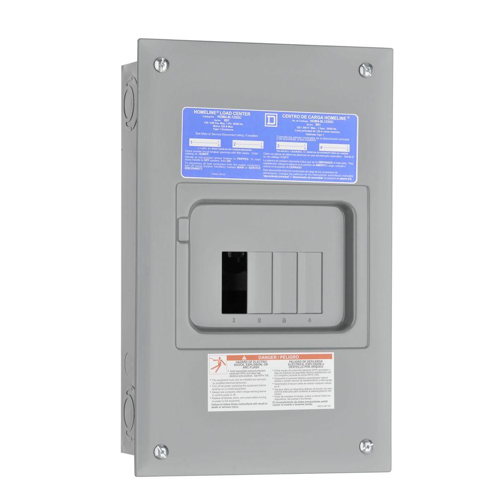 Square D Homeline 125 Amp 4 Space 8 Circuit Indoor Main Lug Load Square D Homeline 125 Amp 4 Space 8 Circuit Indoor Main Lug Load Center