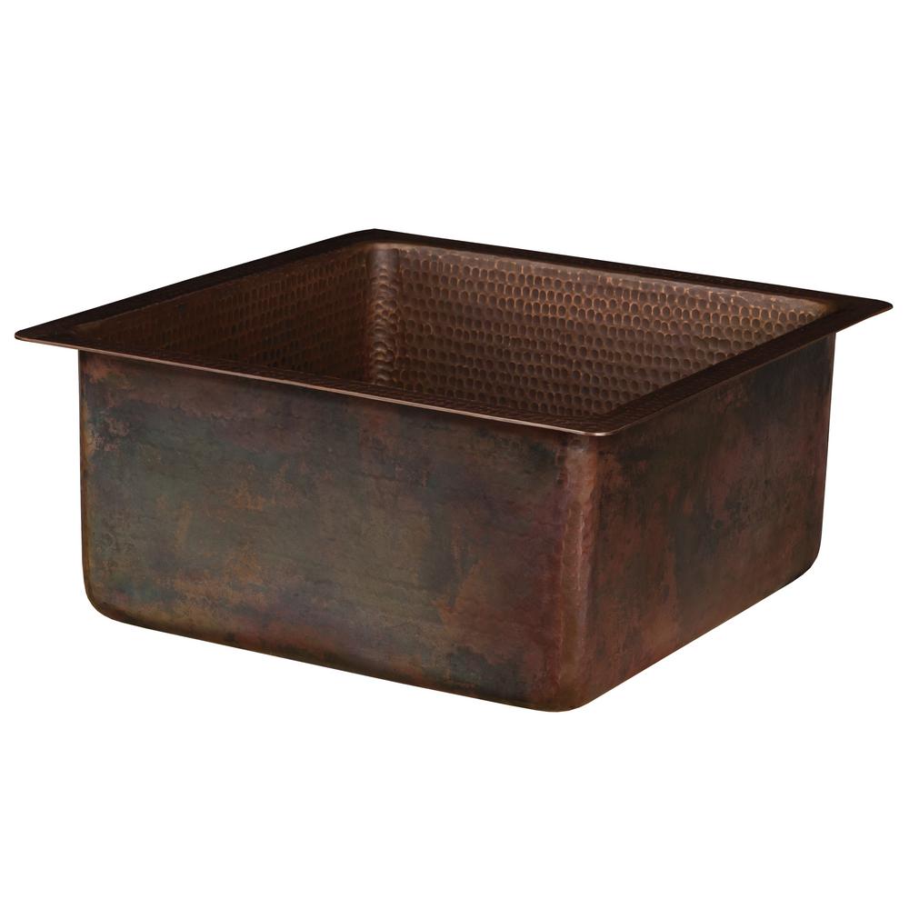 Premier Copper Products Dual Mount Hammered Copper 16 in. Single Bowl