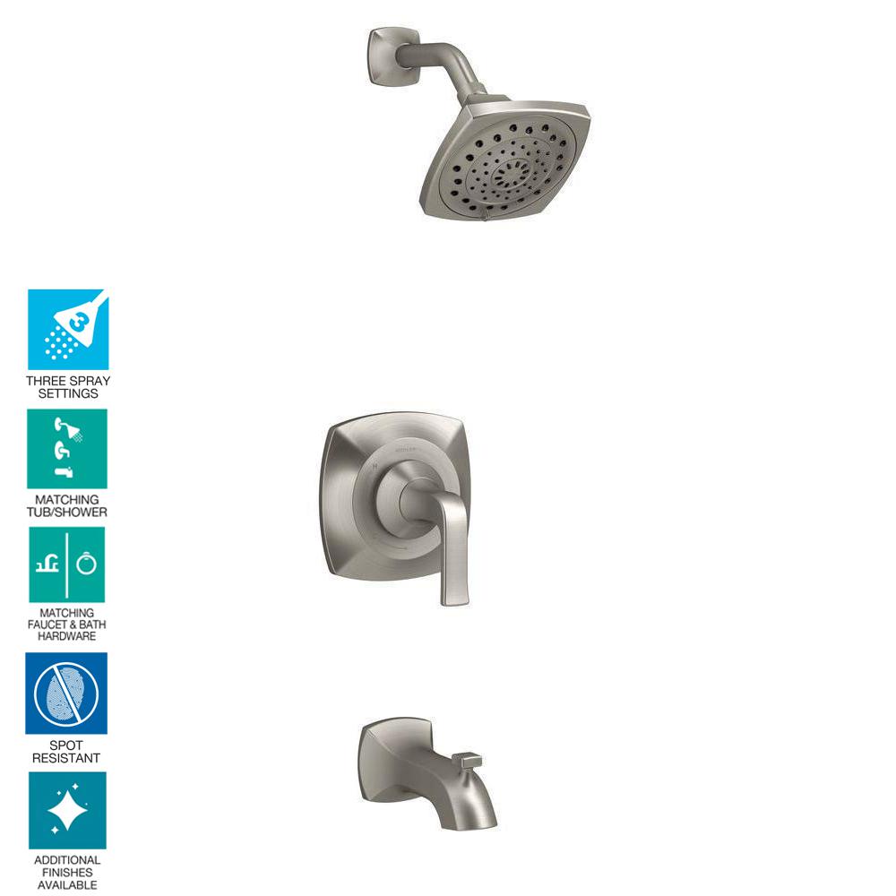 Kohler Rubicon 1 Handle 3 Spray Wall Mount Tub And Shower Faucet In Brushed Nickel Valve Included
