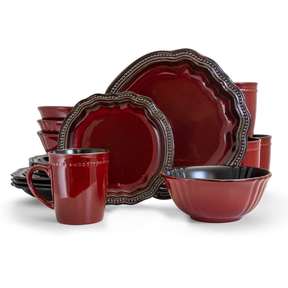 Elama Regency 16Piece Red Stoneware Dinnerware Set (Service for 4) 985112036M The Home Depot