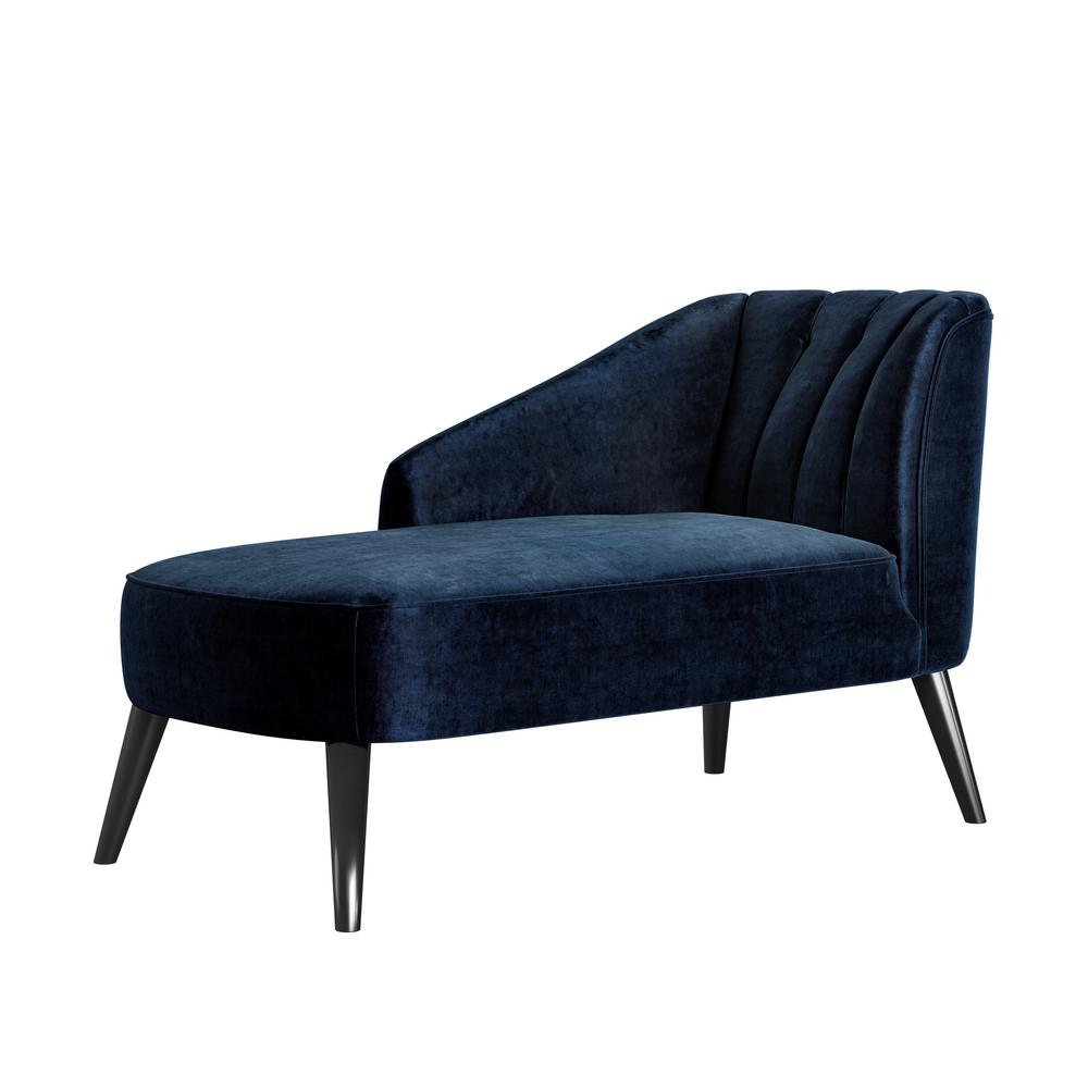 Blue Velvet Chaise Lounge Chair : The chair is upholstered in a velvet