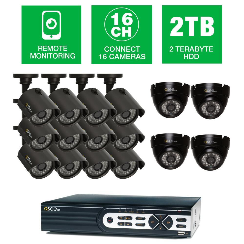 QSEE Series Wired 16CH 720p 2TB Video Surveillance System with (12