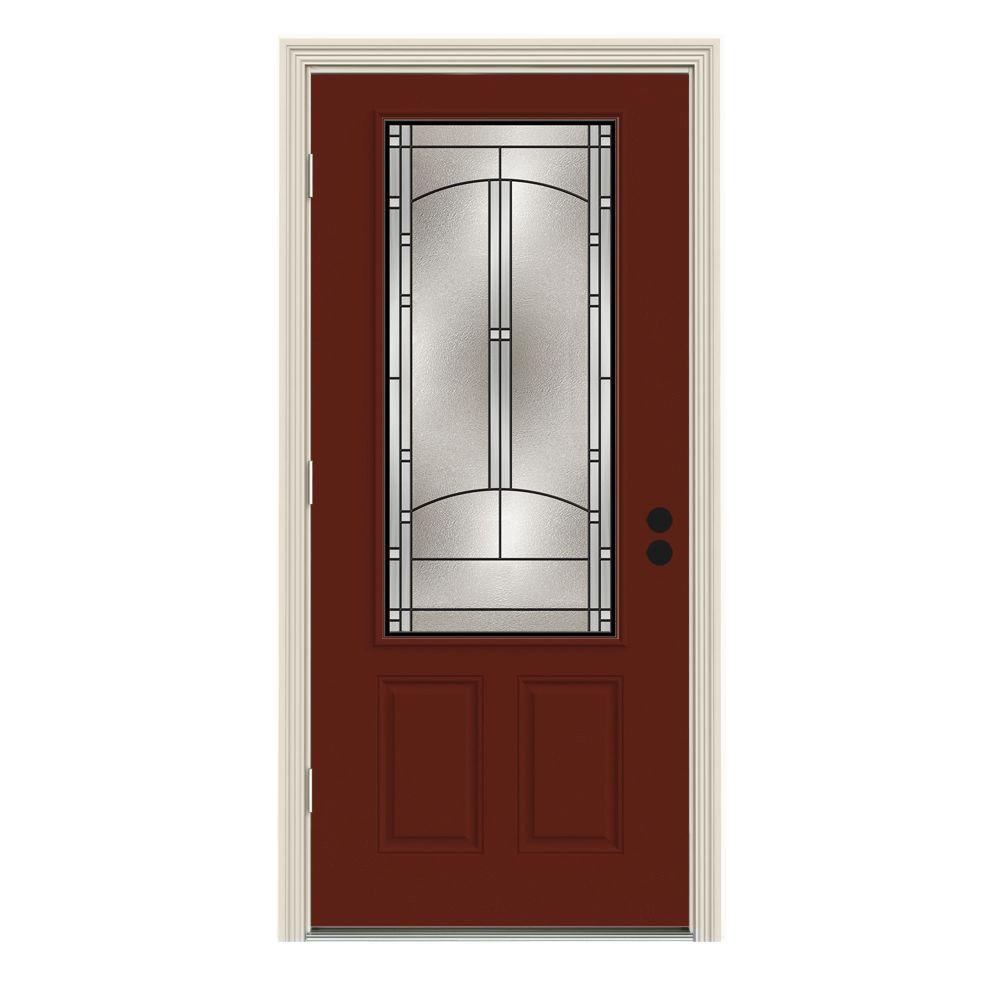 JELD-WEN 32 In. X 80 In. 3/4 Lite Idlewild Mesa Red Painted Steel ...