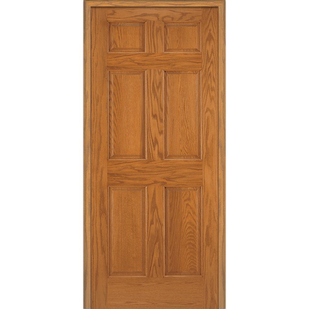 MMI Door 34 in. x 80 in. 6-Panel Unfinished Red Oak Wood Right Hand