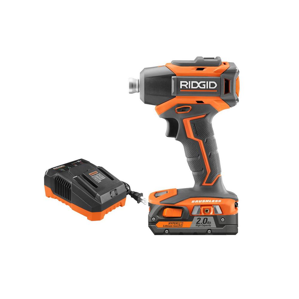 RIDGID 18-Volt Lithium-Ion Cordless Brushless 1/4 in. Impact Driver Kit with 2.0 Ah Battery and 18-Volt Charger