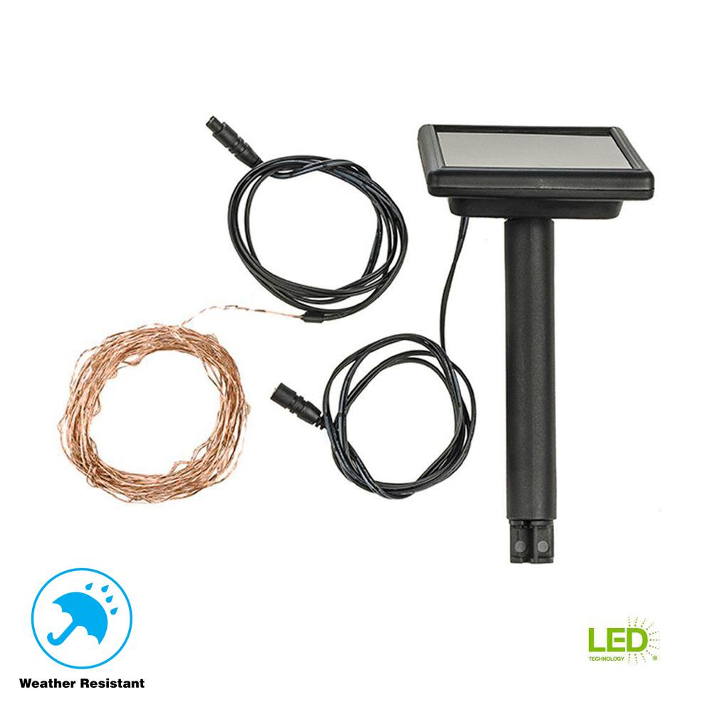 Hampton Bay String Lights Outdoor Lighting The Home Depot 50 Light 6 10 In Solar Outdoor Integrated Led Copper String