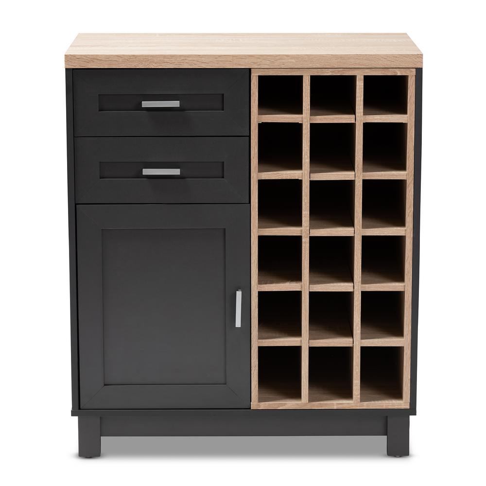 Baxton Studio Maxime 18 Bottle Oak Brown And Dark Gray Wine Cabinet Baxton Studio Maxime 18 Bottle Oak Brown And Dark Gray Wine Cabinet