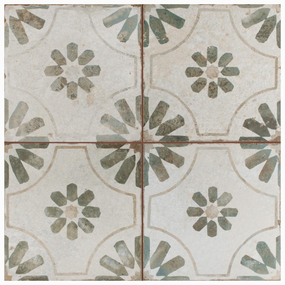 Merola Tile Kings Blume Encaustic Sage 175/8 in. x 175/8 in. Ceramic