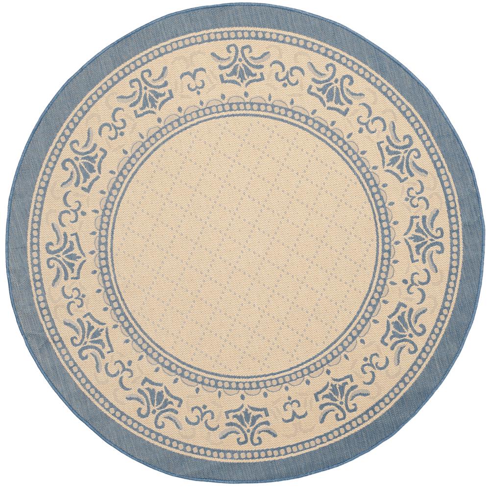 Safavieh Courtyard Natural/Blue 7 ft. x 7 ft. Indoor/Outdoor Round Area Rug