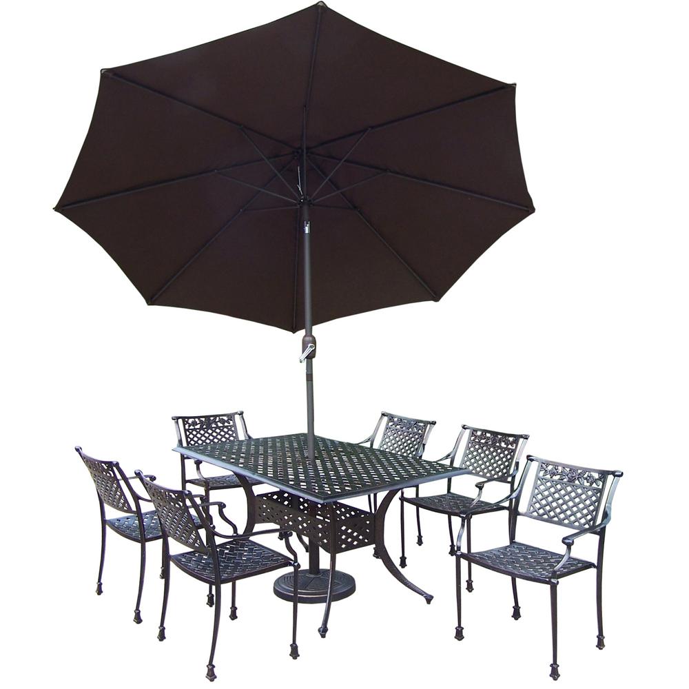 9 Piece Outdoor Dining Set With Rectangular Table 6 Cast Aluminum 9 Piece Outdoor Dining Set With Rectangular Table 6 Cast Aluminum Chairs Metal Umbrella And