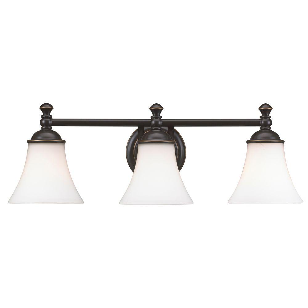 Hampton Bay Crawley 3 Light Oil Rubbed Bronze Vanity Light With White Glass Shades