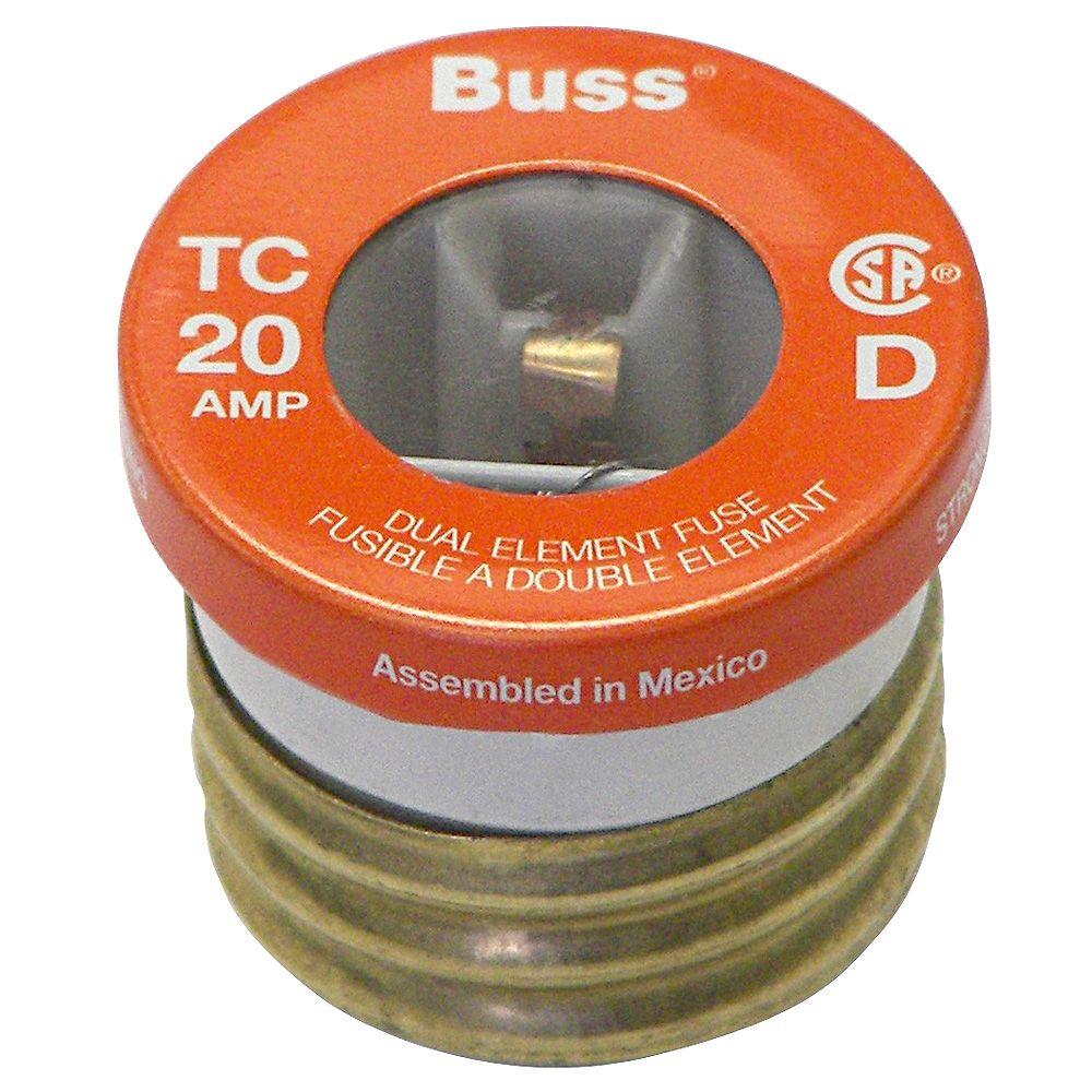 Bussmann BP//T-20 20 Amp Type T Time-Delay Dual-Element Edison Base Plug Fuse 2-Pack 125V Ul Listed Carded