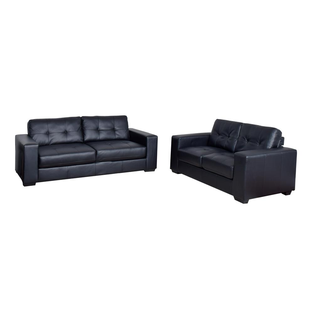 Corliving Club 2 Piece Tufted Black Bonded Leather Sofa Set Lzy 101 Corliving Club 2 Piece Tufted Black Bonded Leather Sofa Set