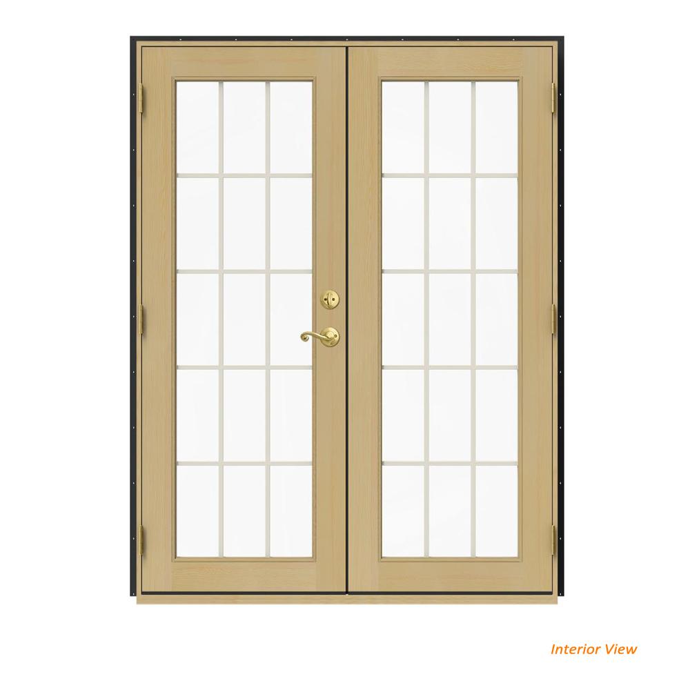 Jeld Wen 60 In X 80 W 2500 Bronze Clad Wood Right Hand 15 Lite W 2500 Bronze Clad Wood Right Hand 15 Lite French Patio Door Unfinished Interior