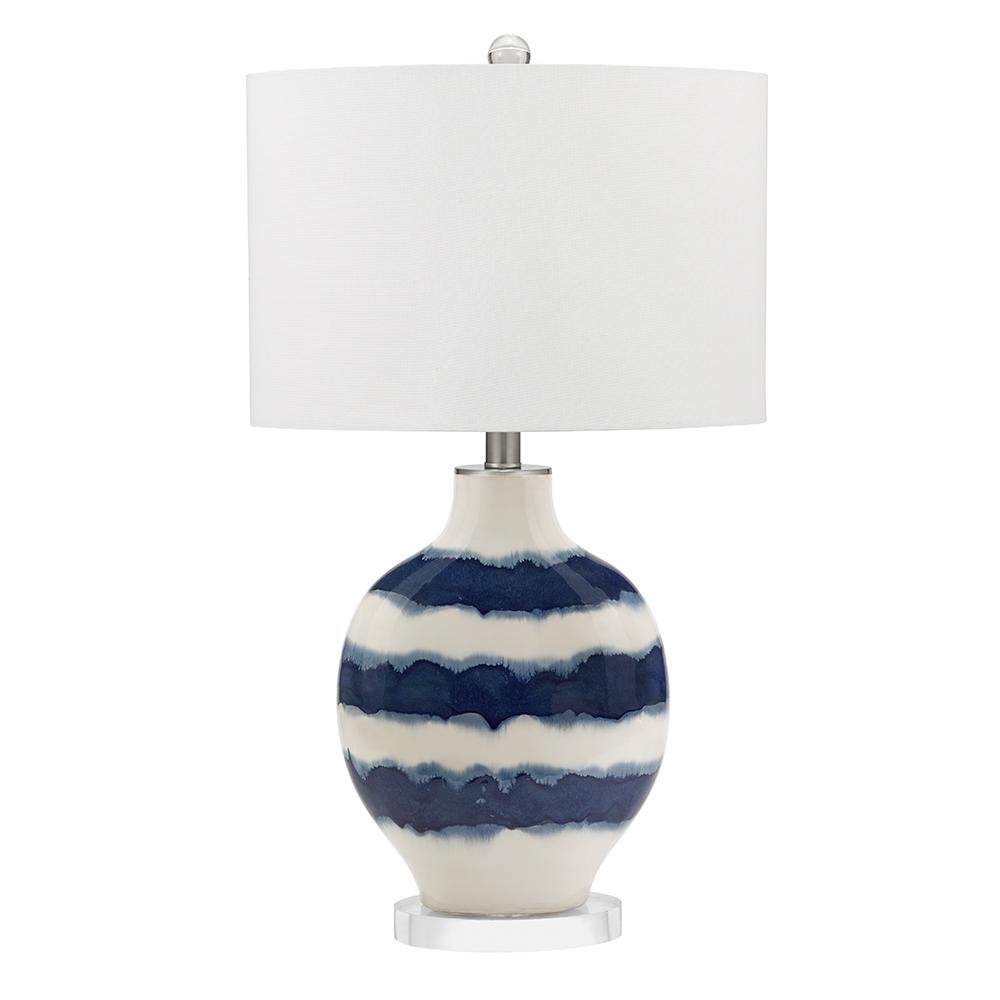 Cresswell 31 5 In White And Blue Coastal Ombre Striped Ceramic White And Blue Coastal Ombre Striped Ceramic Table Lamp Led Bulb