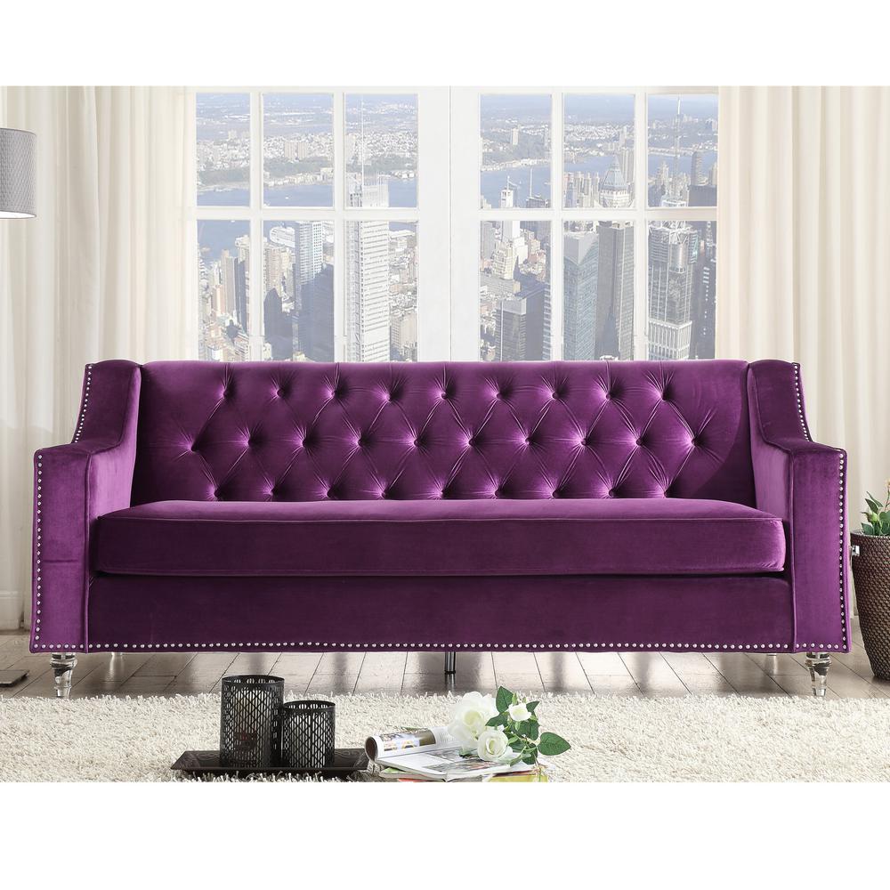 Queenie Purple Velvet Sofa With On Tufted