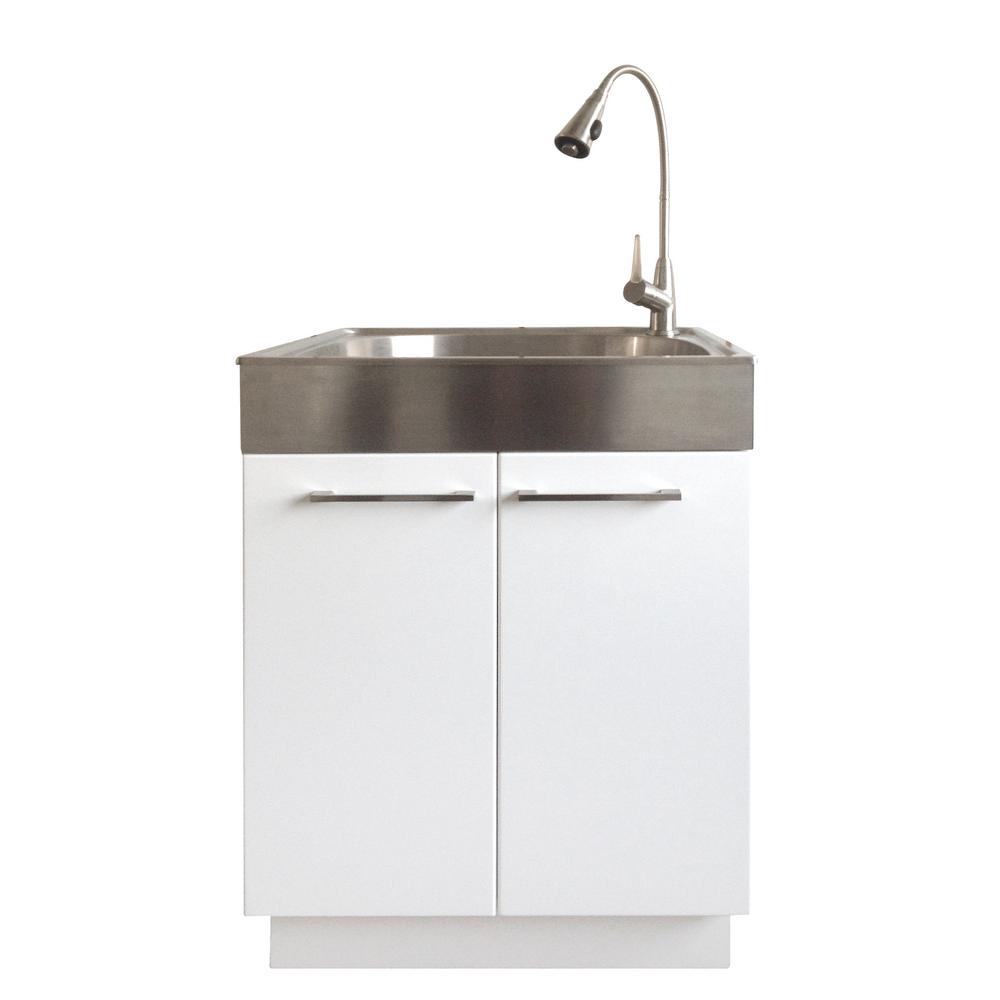 All In One 24 2 In X 21 3 In X 33 8 In Stainless Steel Laundry Sink And White 2 Door Cabinet