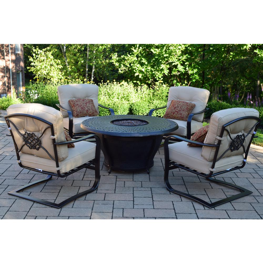 Caledonia 5 Piece Aluminum Patio Fire Pit Conversation Set With