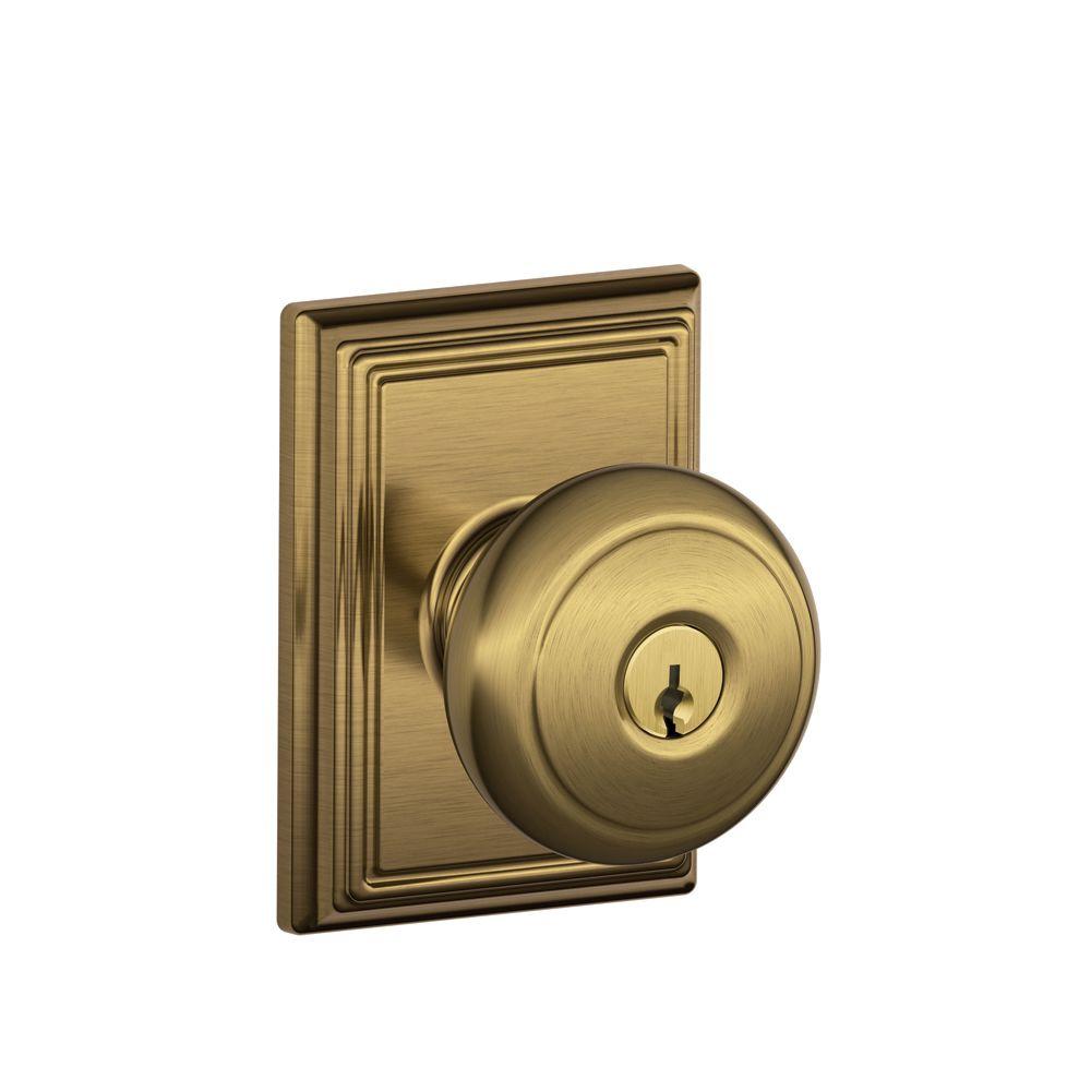 Schlage Andover Antique Brass Entry Door Knob with Addison TrimF51A AND 609 ADD The Home Depot