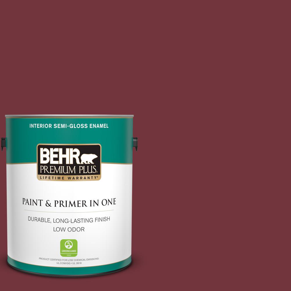 BEHR PREMIUM PLUS 1 gal. #S130-7 Cherry Cola Semi-Gloss Enamel Low Odor ...