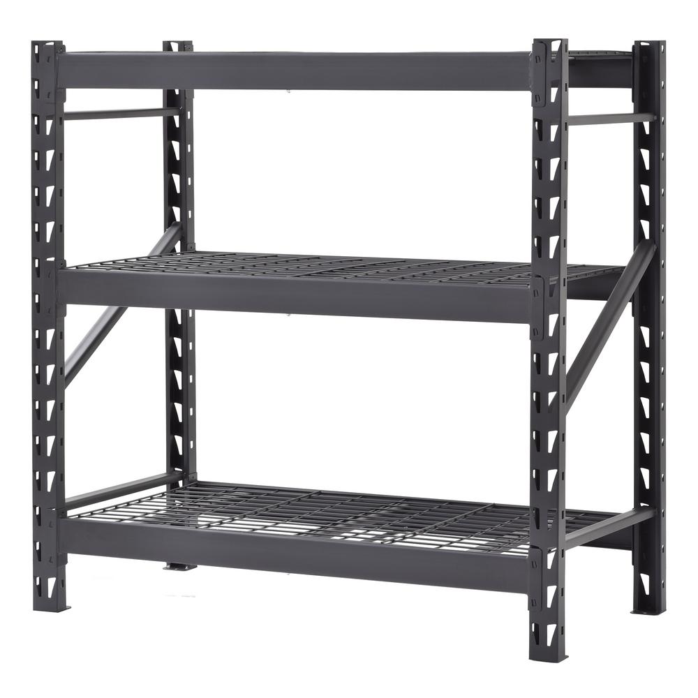 Muscle Rack Black 3 Tier Welded Steel Garage Storage Shelving Unit 48 In W X 48 In H X 24 In D Mwr482448wd3909 The Home Depot