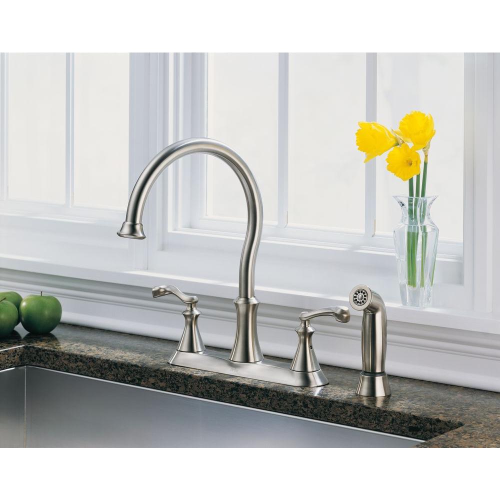Delta Vessona 2 Handle Standard Kitchen Faucet With Side Sprayer