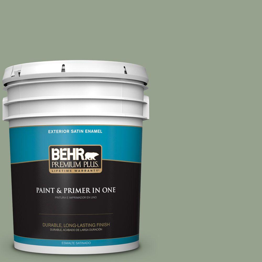 BEHR Premium Plus 5-gal. #N390-4 Bitter Sage Satin Enamel Exterior ...