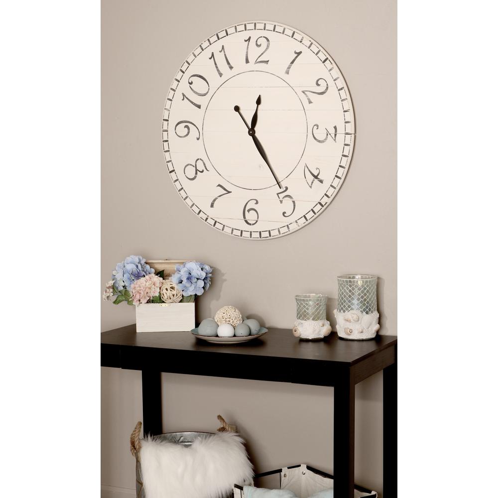 Brandtworks 24 In Oversized Antique White Farmhouse Wall Clock 24whbktrx The Home Depot