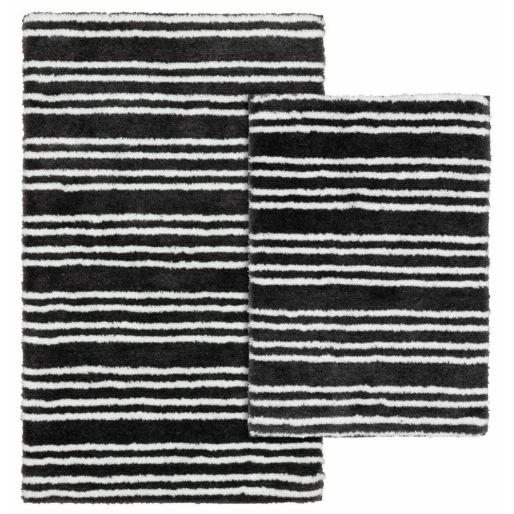 Garland Rug Baha Mar Dark Gray White 21 In X 34 In Striped Nylon