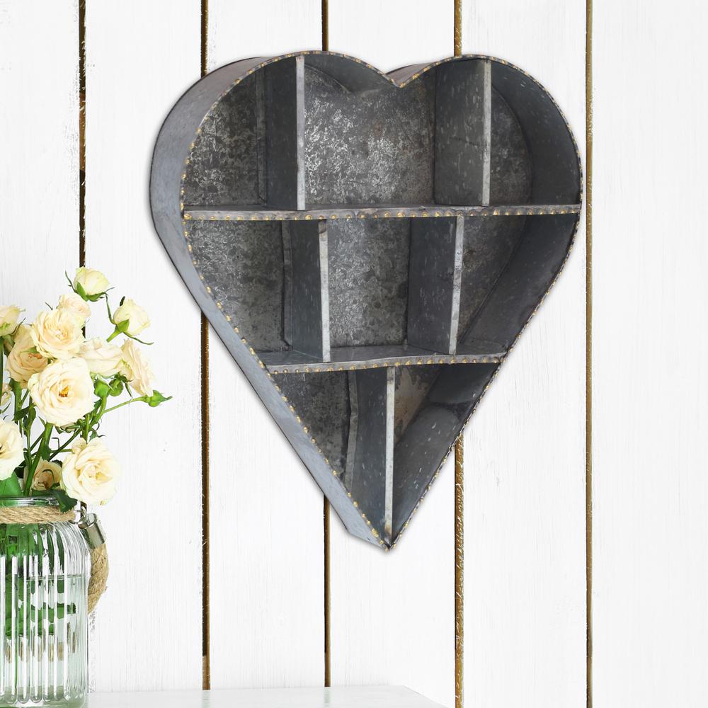 Galvanized Metal Heart Shape Shelf 21 in. x 19 in. Art Wall Decor