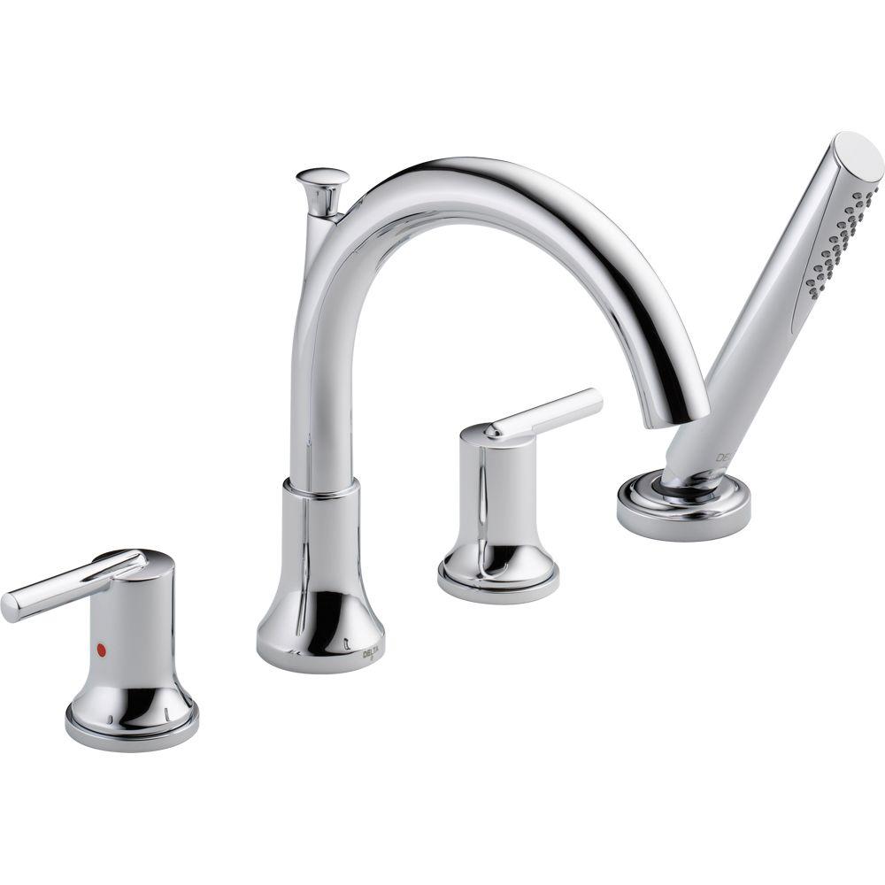 Delta Trinsic 2 Handle Deck Mount Roman Tub Faucet With Hand