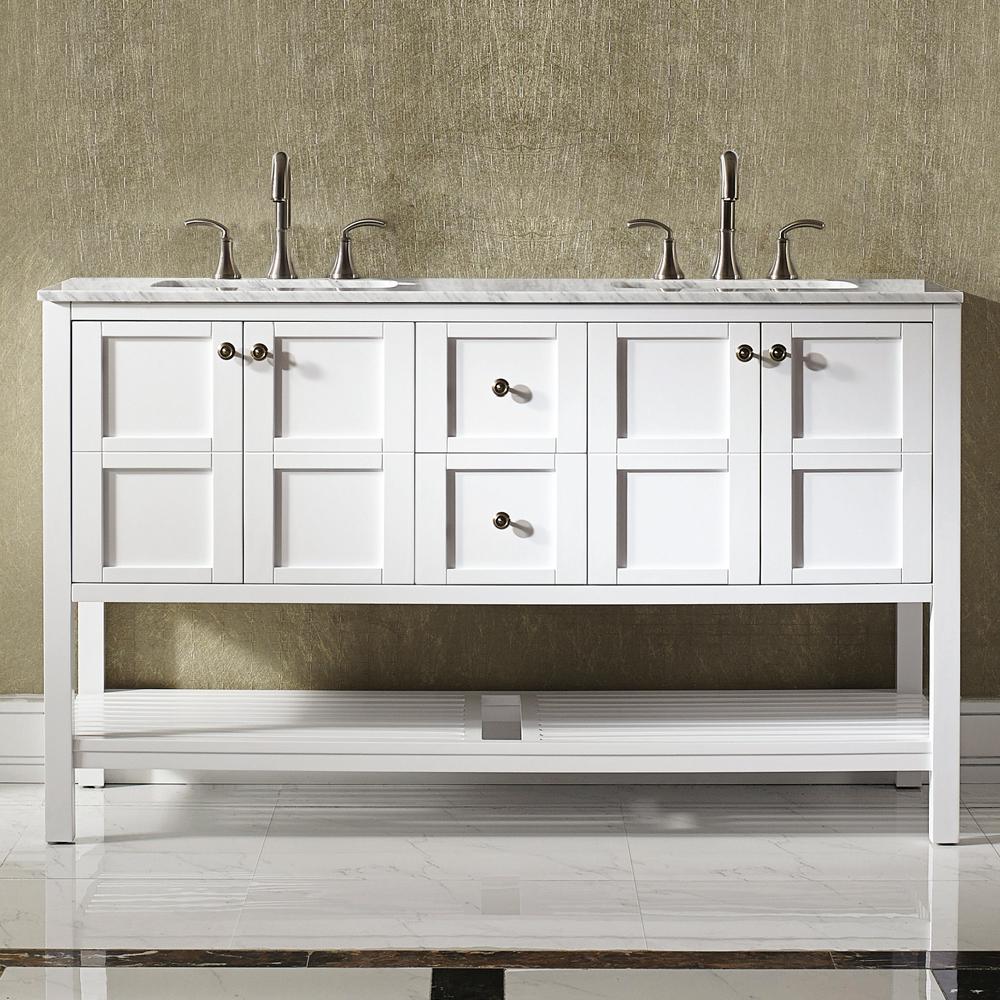 Roswell Florence 60 In W X 22 In D X 35 In H Vanity In White With Marble Vanity Top In White With Basin 713060 Wh Ca Nm The Home Depot