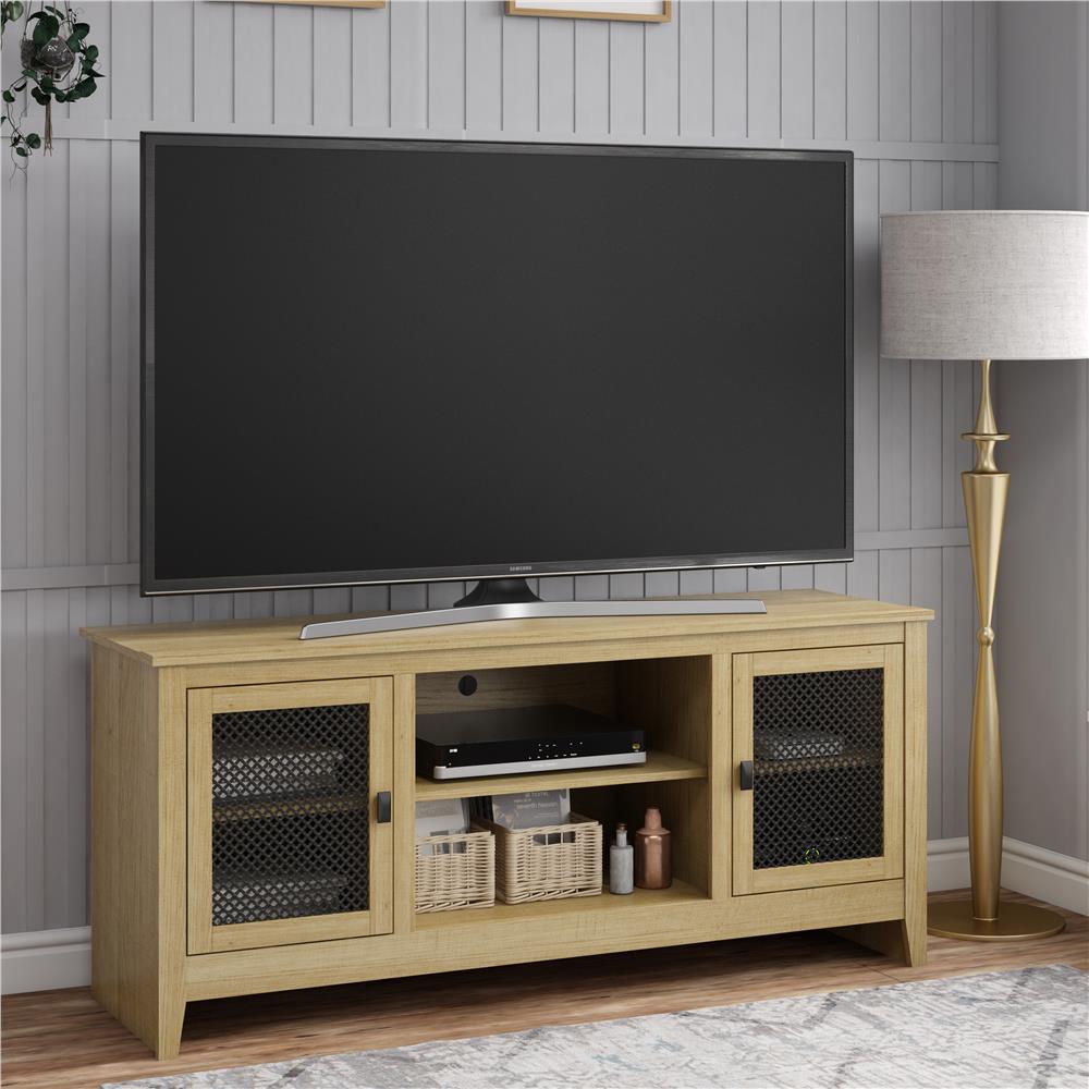 Ameriwood Home Luca 60 In Golden Oak Particle Board Tv Stand Fits Tvs Up To 65 In With Cable Management Hd The Home Depot