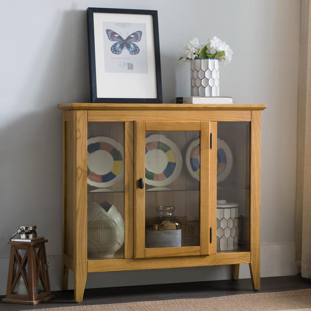 Leick Home Natural Oak Entryway Curio Cabinet With Interior Light