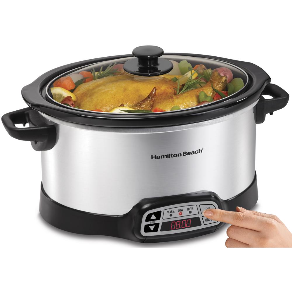 Hamilton Beach 6 Qt. Programmable Silver Slow Cooker with Temperature